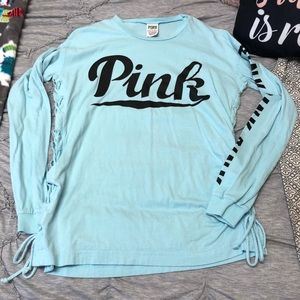 Turquoise PINK Lace Up Side Shirt